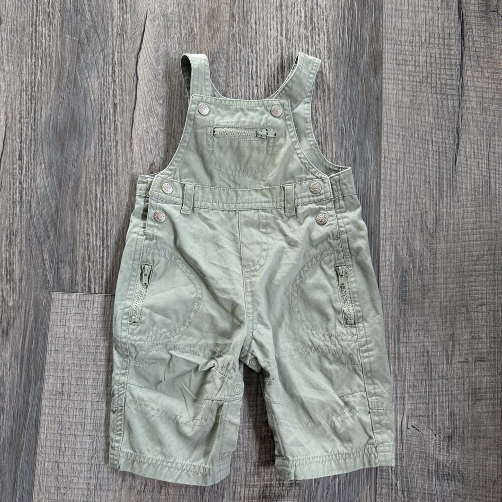 Vtg Faded Glory Y2K Kidcore Overalls 0-3 Months Sage Green Cotton Cargo Baby Boy